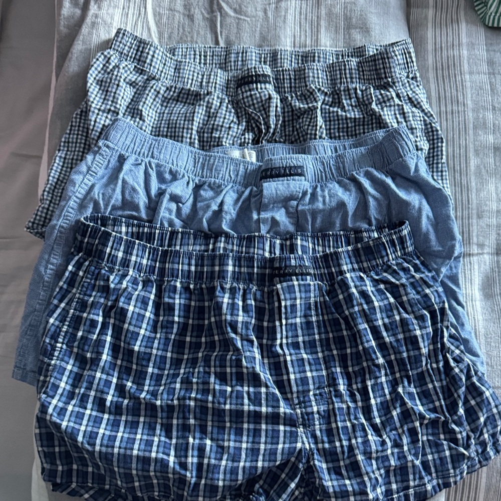 Set of Blue Plaid Boxers Perry Ellis 3 set